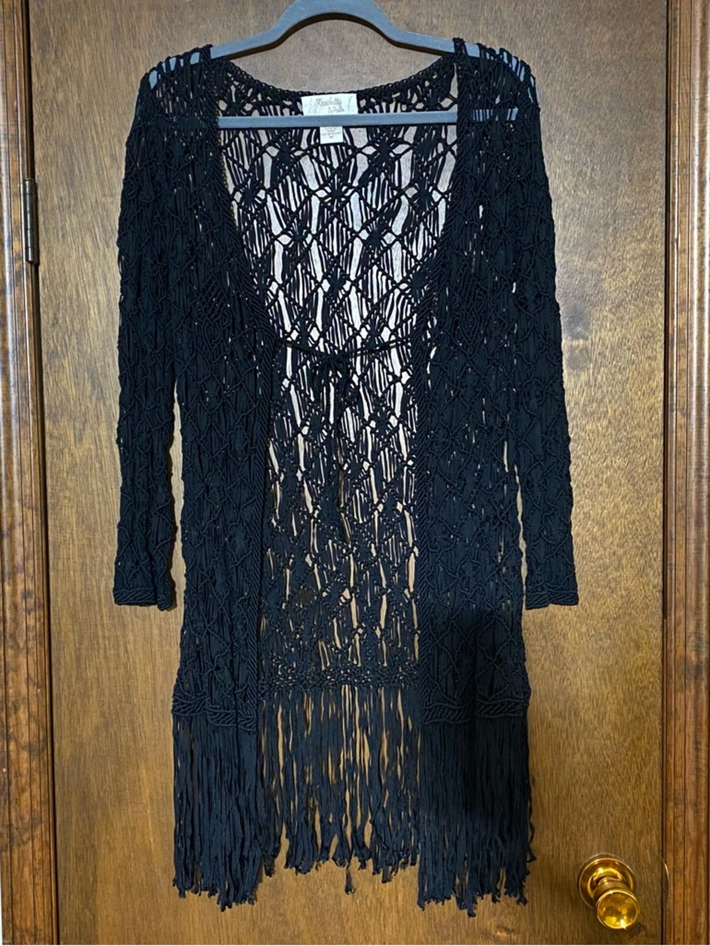 Vtg 90s Y2K Kroshetta Papillon Tie Front Cardigan Crochet Whimsigoth Medium